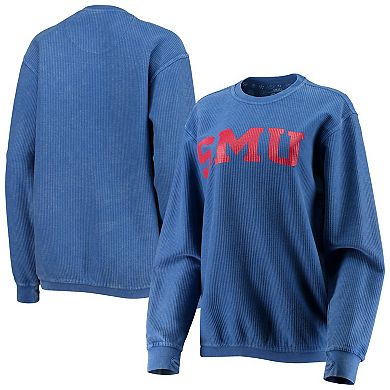 Women's Pressbox Royal SMU Mustangs Comfy Cord Vintage Wash Basic Arch Pullover Sweatshirt