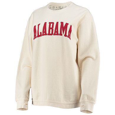 Women's Pressbox White Alabama Crimson Tide Comfy Cord Vintage Wash Basic Arch Pullover Sweatshirt