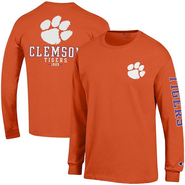 Men's Champion Orange Clemson Tigers Team Stack Long Sleeve T-Shirt