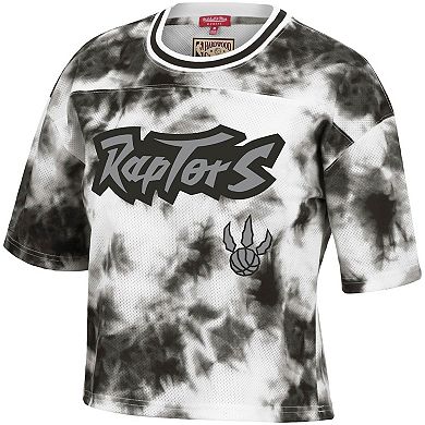 Women's Mitchell & Ness Black/White Toronto Raptors Hardwood Classics Tie-Dye Cropped T-Shirt