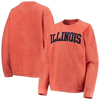 Women's Pressbox Orange Illinois Fighting Illini Comfy Cord Vintage Wash Basic Arch Pullover Sweatshirt