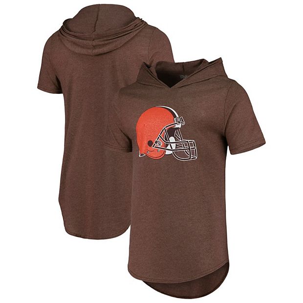 Men's Majestic Threads Brown Cleveland Browns Primary Logo Tri-Blend Hoodie  T-Shirt