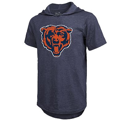 Men's Majestic Threads Justin Fields Navy Chicago Bears Player Name & Number Tri-Blend Slim Fit Hoodie T-Shirt