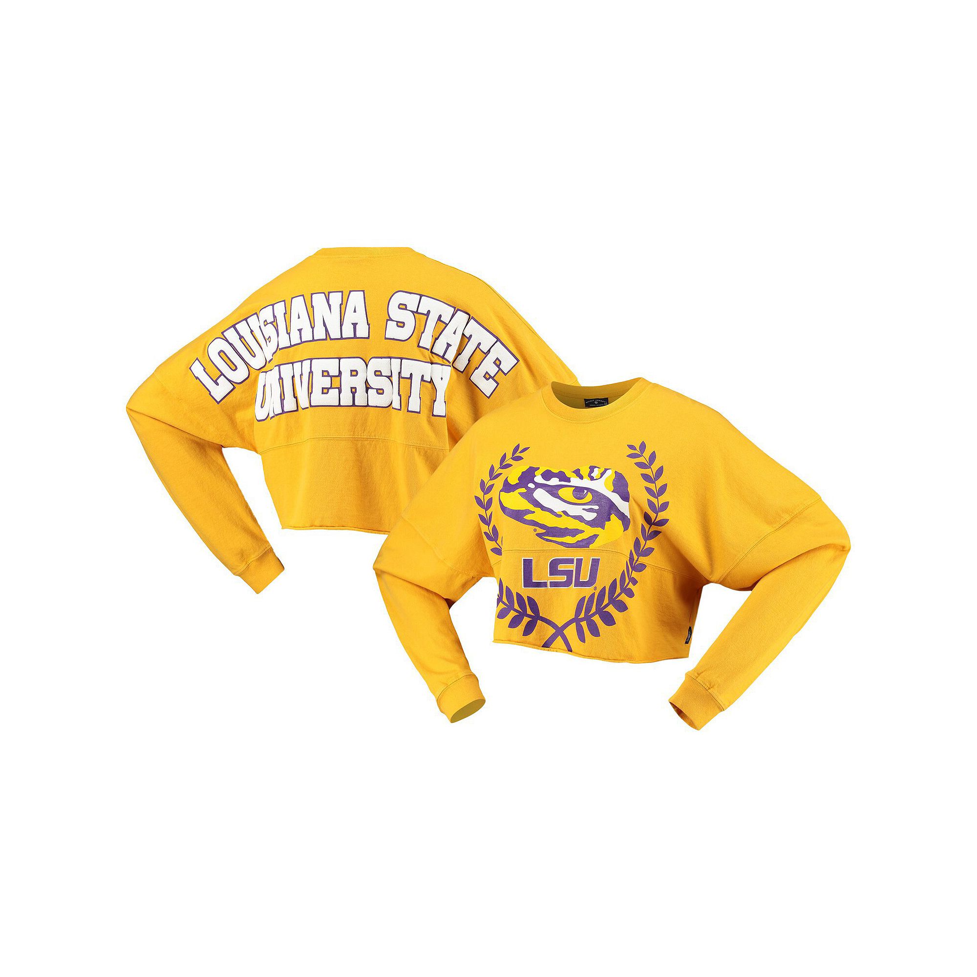 Womens Gold LSU Tigers Laurels Crop Long Sleeve T-Shirt, Size: 2XL
