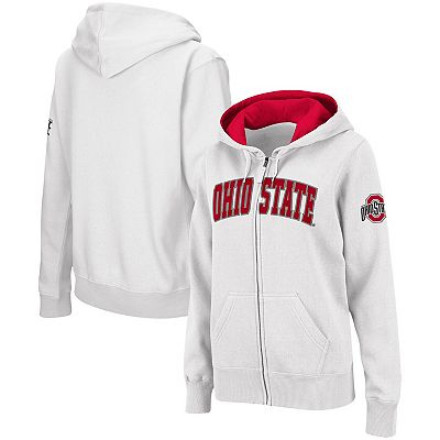 Women s White Ohio State Buckeyes Arched Name Full Zip Hoodie