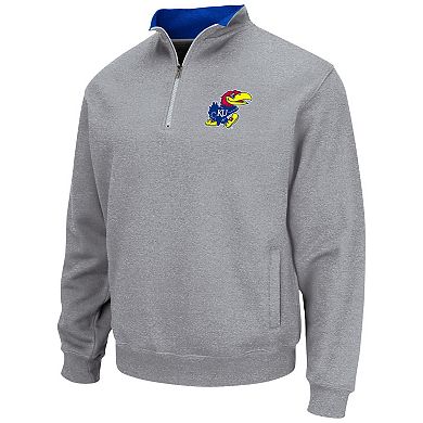Men's Colosseum Heathered Gray Kansas Jayhawks Tortugas Team Logo Quarter-Zip Jacket