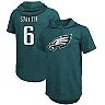 Men's Fanatics Branded DeVonta Smith Midnight Green Philadelphia Eagles Player Name & Number Tri-Blend Short Sleeve Hoodie T-Shirt