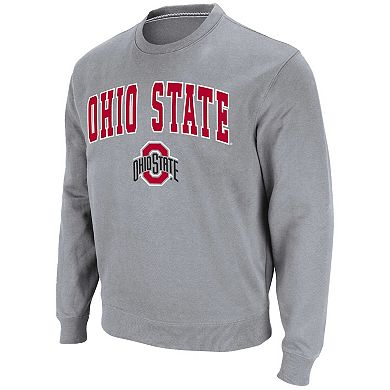 Men's Colosseum Heathered Gray Ohio State Buckeyes Team Arch & Logo Tackle Twill Pullover Sweatshirt
