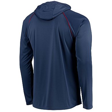 Men's Starter Navy New England Patriots Raglan Long Sleeve Hoodie T-Shirt