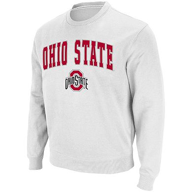 Men's Colosseum White Ohio State Buckeyes Team Arch & Logo Tackle Twill Pullover Sweatshirt