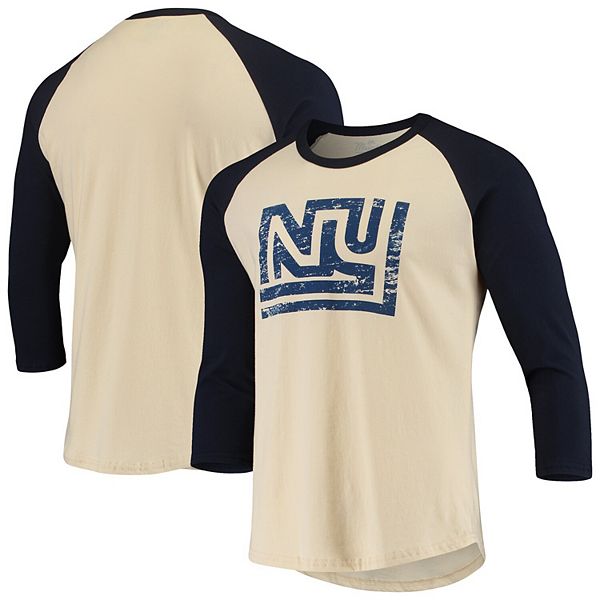 Men's Majestic Threads Cream/Navy New York Giants Gridiron Classics Raglan  3/4-Sleeve T-Shirt