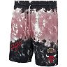 Men's Mitchell & Ness Black/Red Chicago Bulls Hardwood Classics Terry Tie-Dye Shorts