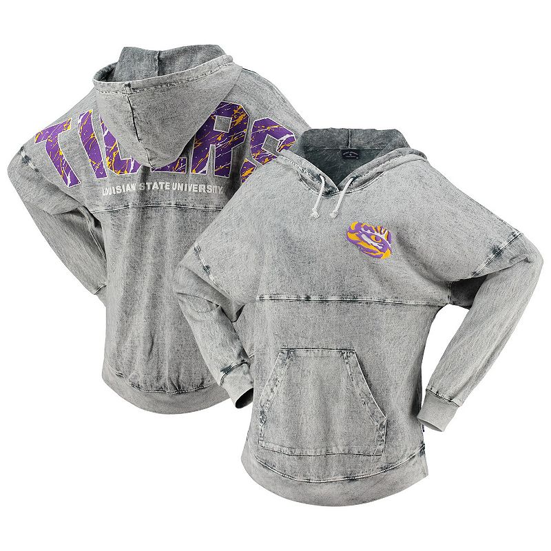Womens Charcoal LSU Tigers Mineral Wash Hoodie Long Sleeve T-Shirt, Size: 