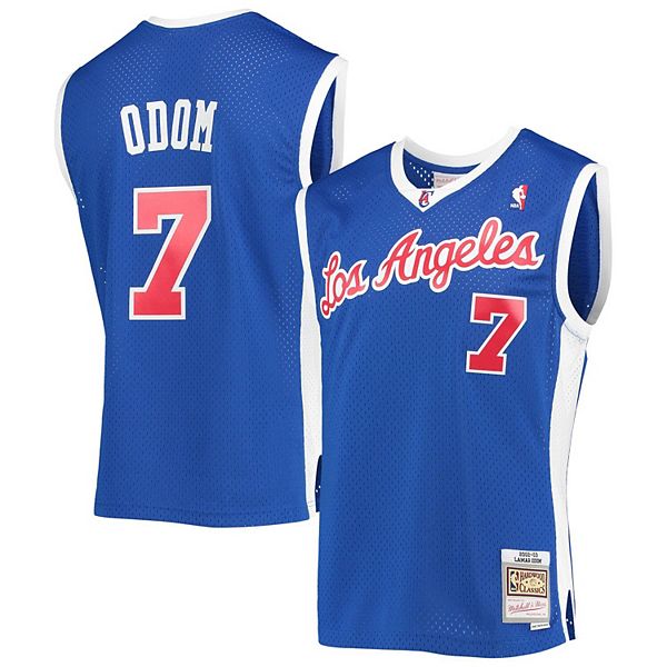 Men's Mitchell & Ness Lamar Odom Royal LA Clippers 2002 Mesh Name & Number  T-Shirt