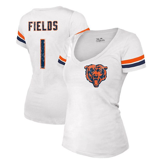 Women's Fanatics Branded Justin Fields White Chicago Bears Player Name &  Number V-Neck T-Shirt