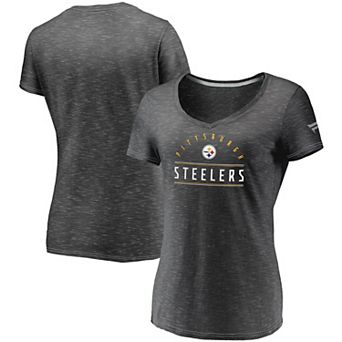 Women's Fanatics Charcoal Pittsburgh Steelers League Leader Space Dye V-Neck T-Shirt