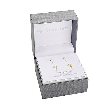 PRIMROSE Sterling Silver Cubic Zirconia Stud & Hoop Earring Set