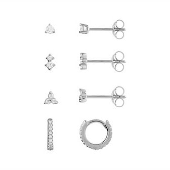 PRIMROSE Sterling Silver Cubic Zirconia Stud & Hoop Earring Set