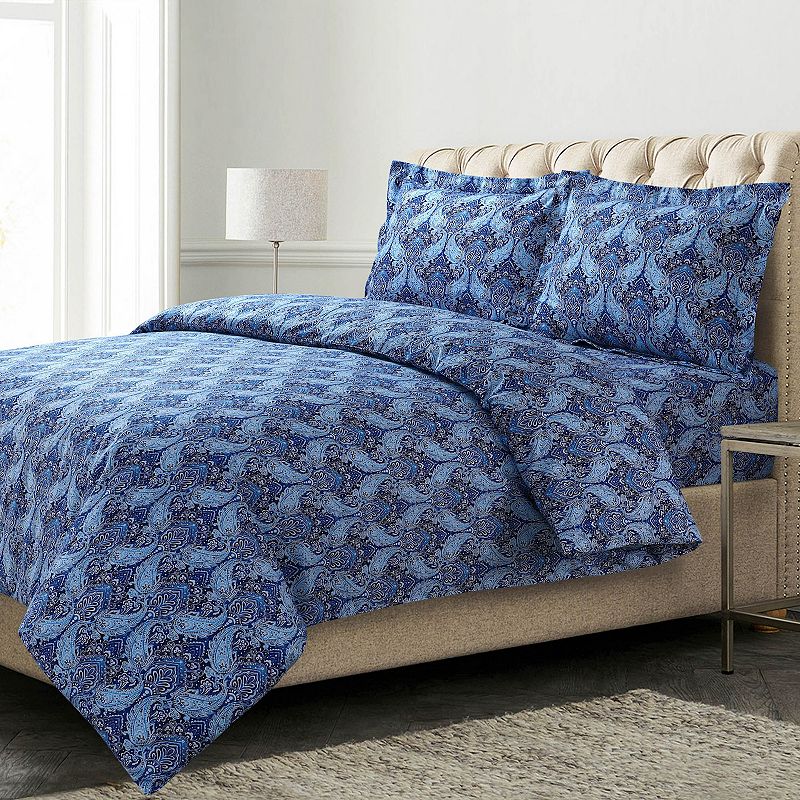 Azores Home Sofi Paisley Flannel Oversized Duvet Cover Set with Shams, Blue