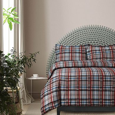 Azores Home Brentwood Plaid Flannel Oversized Duvet Cover Set with Shams