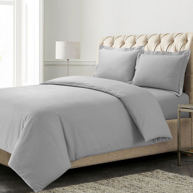 Azores Home Solid Flannel Oversized Duvet Cover Set with Shams, Grey, King