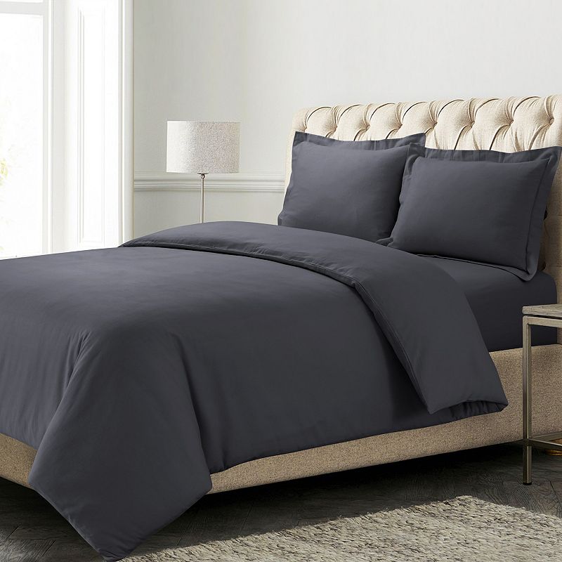 Azores Home Solid Flannel Oversized Duvet Cover Set with Shams, Blue, Queen