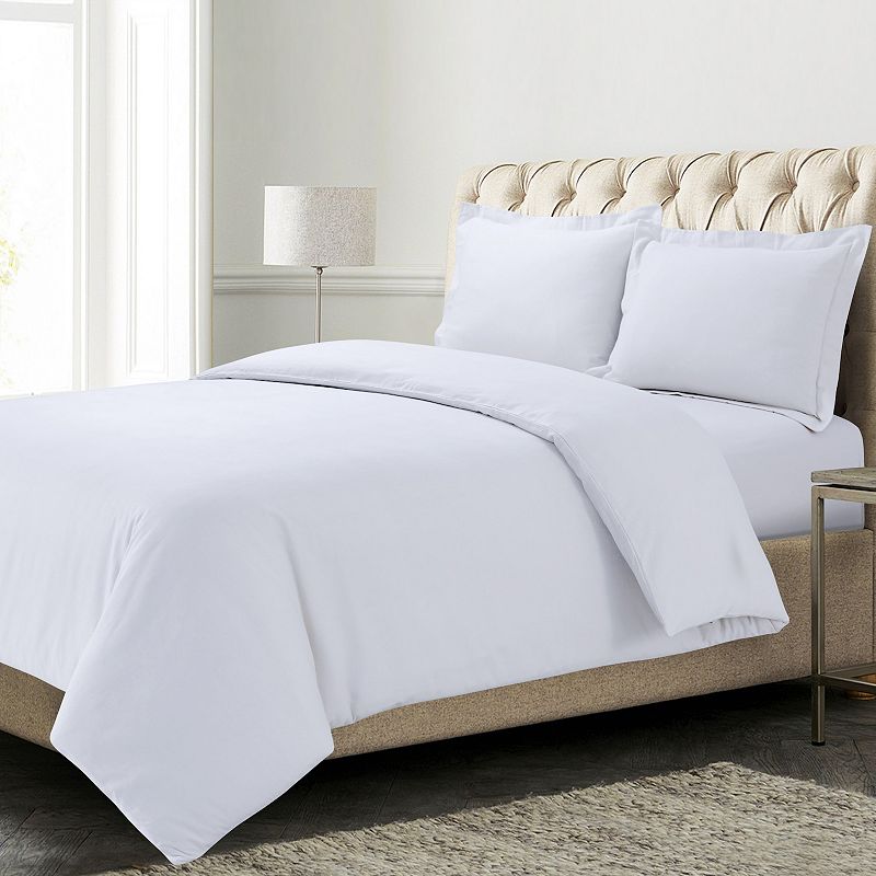 Azores Home Solid Flannel Oversized Duvet Cover Set with Shams, White, Quee
