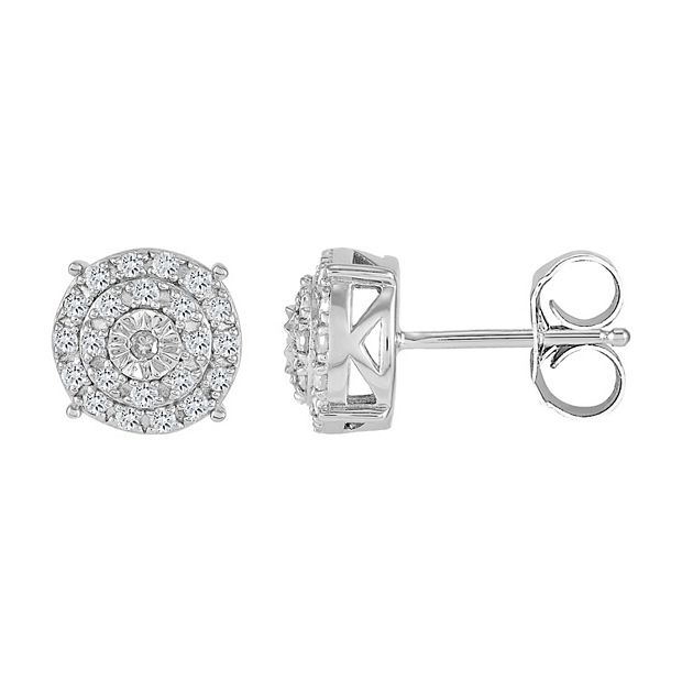 Diamond Circle Frame Stud Earrings 1/10 ct tw Sterling Silver