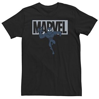 Big & Tall Marvel Black Panther Chibi Action Pose Logo Outline Tee