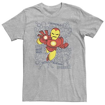 Big & Tall Marvel Iron Man Retro Portrait Sketch Background Tee