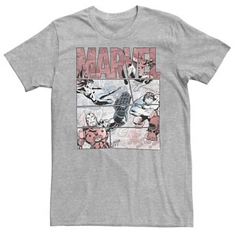 Big & Tall Marvel Retro Red, White & Blue Comic Panel Tee