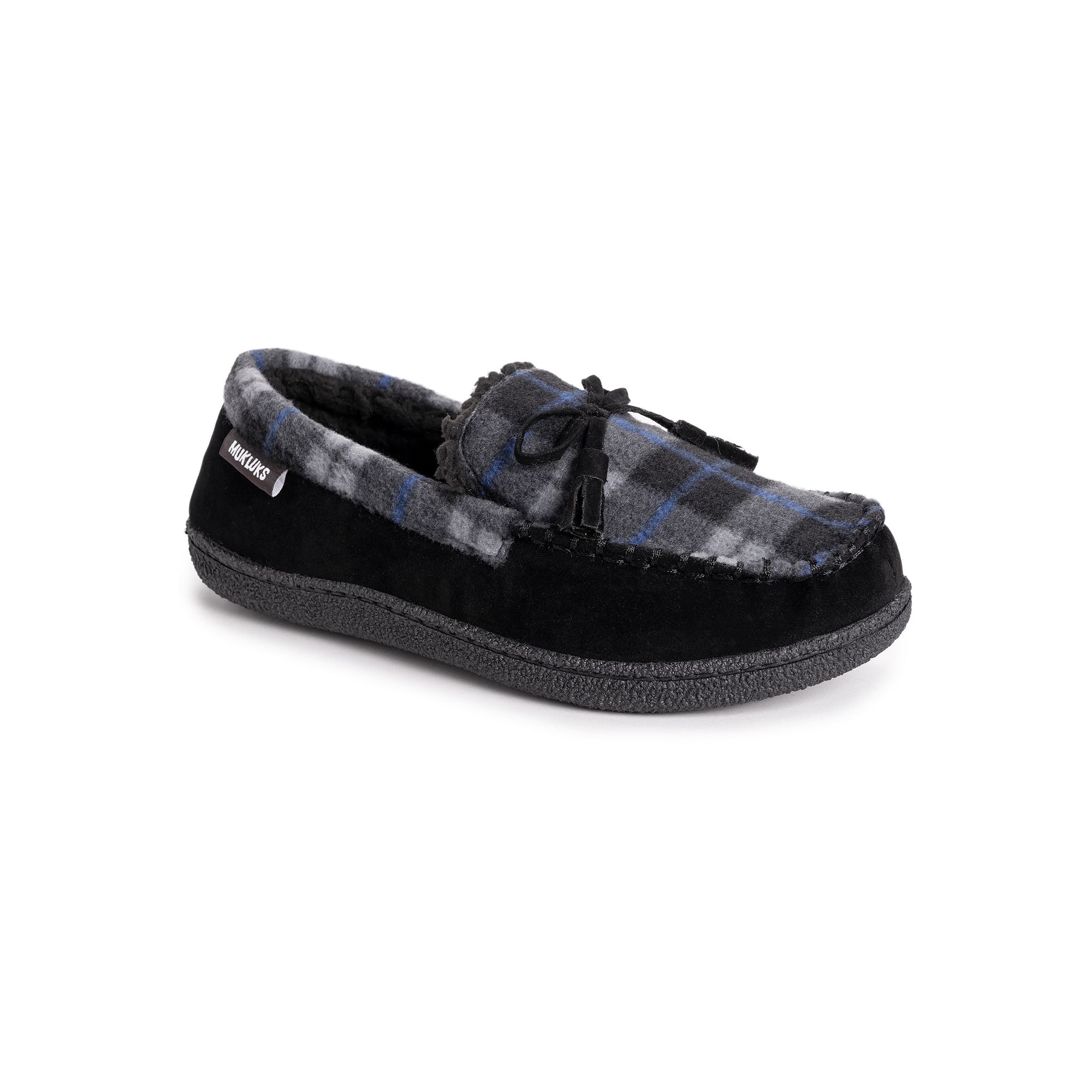 MUK LUKS Tanver Plaid Mens Moccasin Slippers, Size: 9, Black