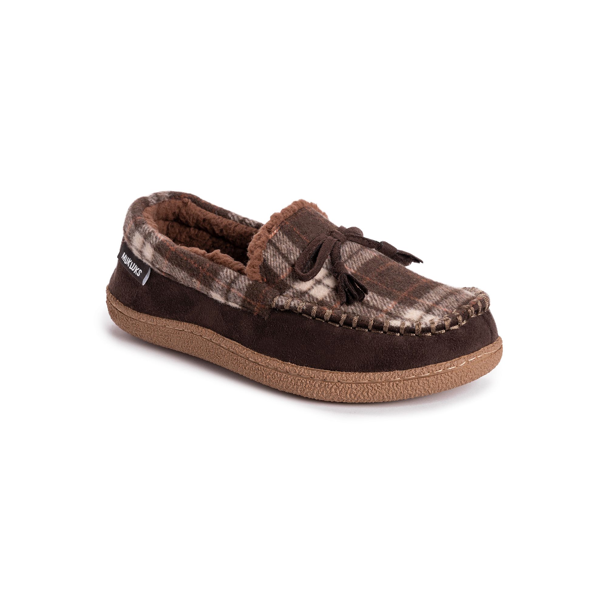 MUK LUKS Tanver Plaid Mens Moccasin Slippers, Size: 11, Dark Brown