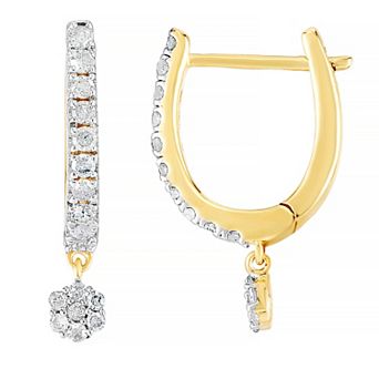 14k Gold 1/5 Carat T.W. Diamond Hoop Drop Earrings