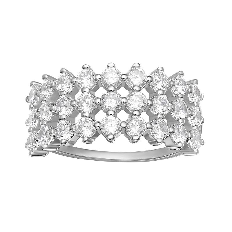 PRIMROSE Sterling Silver Cubic Zirconia Triple Row Ring, Womens, Size: 8, 