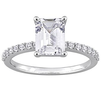 Stella Grace 10k White Gold Lab-Created White Sapphire Emerald-Cut Engagement Ring