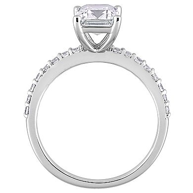 Stella Grace 10k White Gold Lab-Created White Sapphire Emerald-Cut Engagement Ring