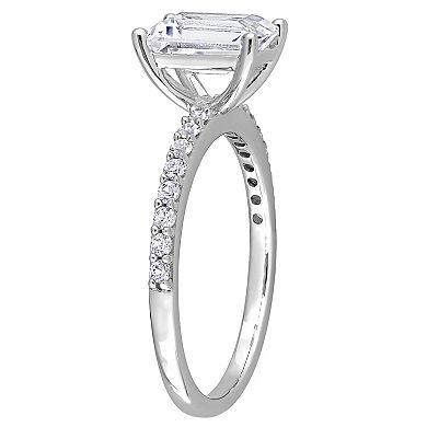 Stella Grace 10k White Gold Lab-Created White Sapphire Emerald-Cut Engagement Ring