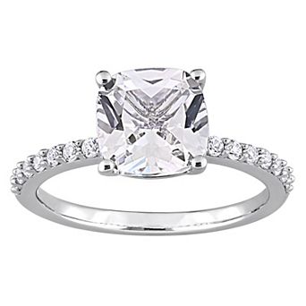 Stella Grace 10k White Gold Lab-Created White Sapphire Cushion-Cut Engagement Ring