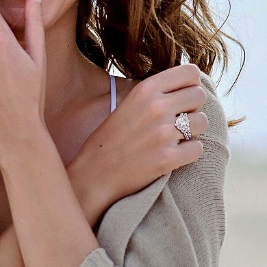 Stella Grace 10K White Gold Lab Created White Sapphire and Diamond Accent Vintage Bridal Ring Set