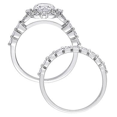 Stella Grace 10K White Gold Lab Created White Sapphire and Diamond Accent Vintage Bridal Ring Set