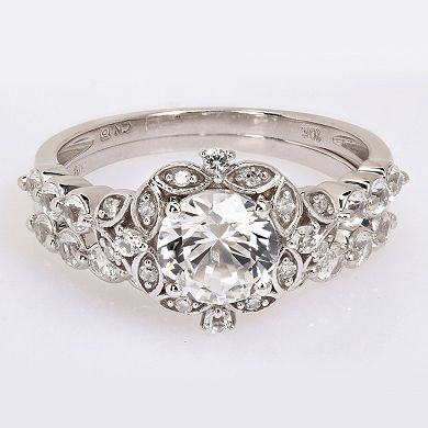 Stella Grace 10K White Gold Lab Created White Sapphire and Diamond Accent Vintage Bridal Ring Set