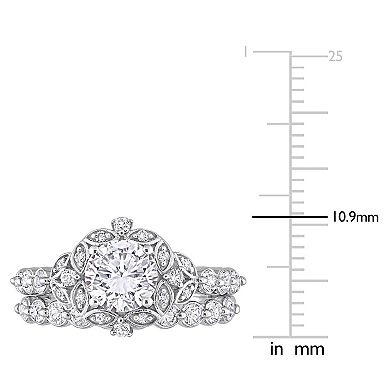 Stella Grace 10K White Gold Lab Created White Sapphire and Diamond Accent Vintage Bridal Ring Set