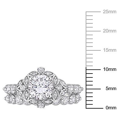 Stella Grace 10K White Gold Lab Created White Sapphire and Diamond Accent Vintage Bridal Ring Set
