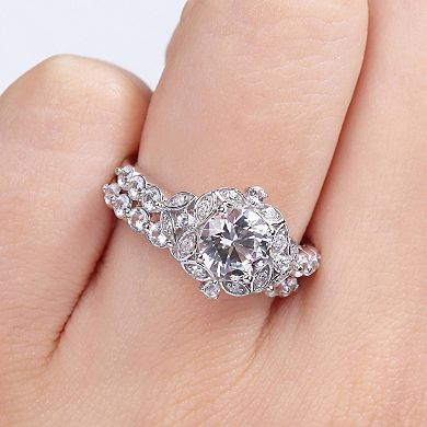 Stella Grace 10K White Gold Lab Created White Sapphire and Diamond Accent Vintage Bridal Ring Set