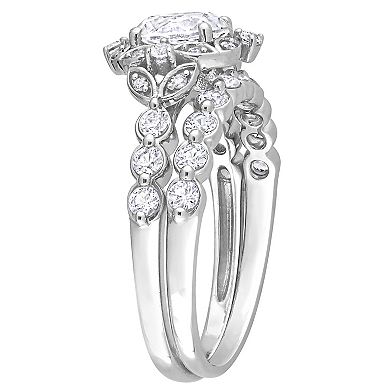 Stella Grace 10K White Gold Lab Created White Sapphire and Diamond Accent Vintage Bridal Ring Set