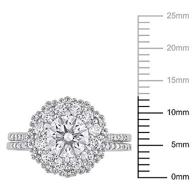 Stella Grace 10K White Gold Lab Created White Sapphire and 1/10 carat T.W. Diamond Halo Bridal Ring Set