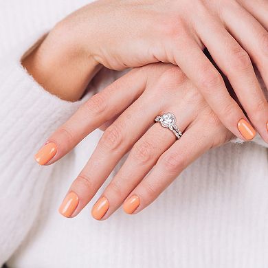 Stella Grace 10K White Gold Lab Created White Sapphire and Diamond Accent Halo Bridal Ring Set
