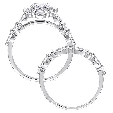 Stella Grace 10K White Gold Lab Created White Sapphire and Diamond Accent Halo Bridal Ring Set