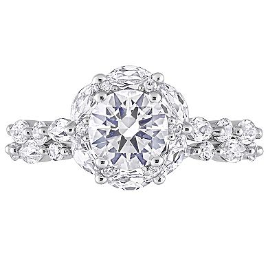 Stella Grace 10K White Gold Lab Created White Sapphire and Diamond Accent Halo Bridal Ring Set